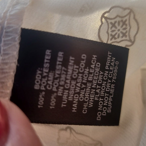 Liz Claiborne career large cream gold print sheer button up shirt top blouse - Picture 4 of 5